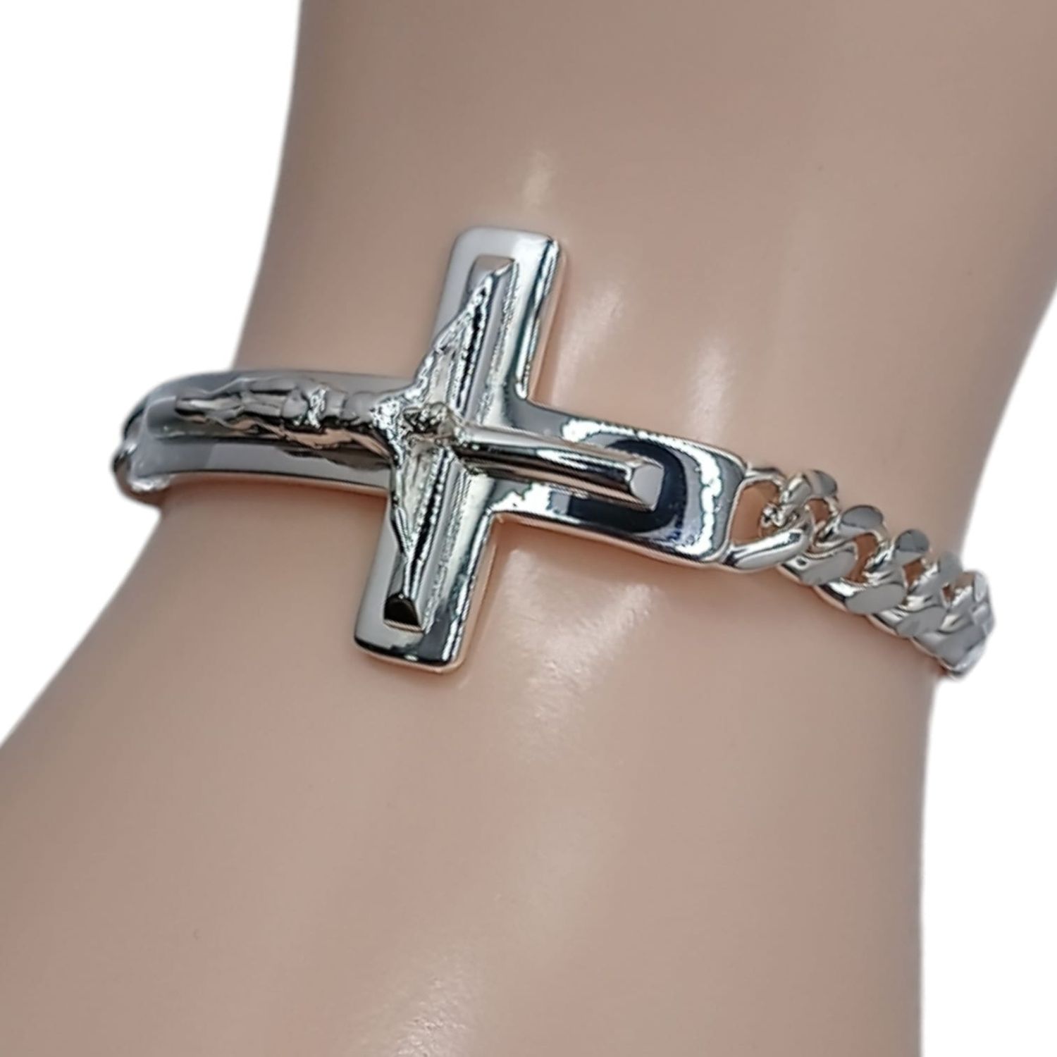 PULSERA CON CRISTO 8&quot; 6MM PLATA .925