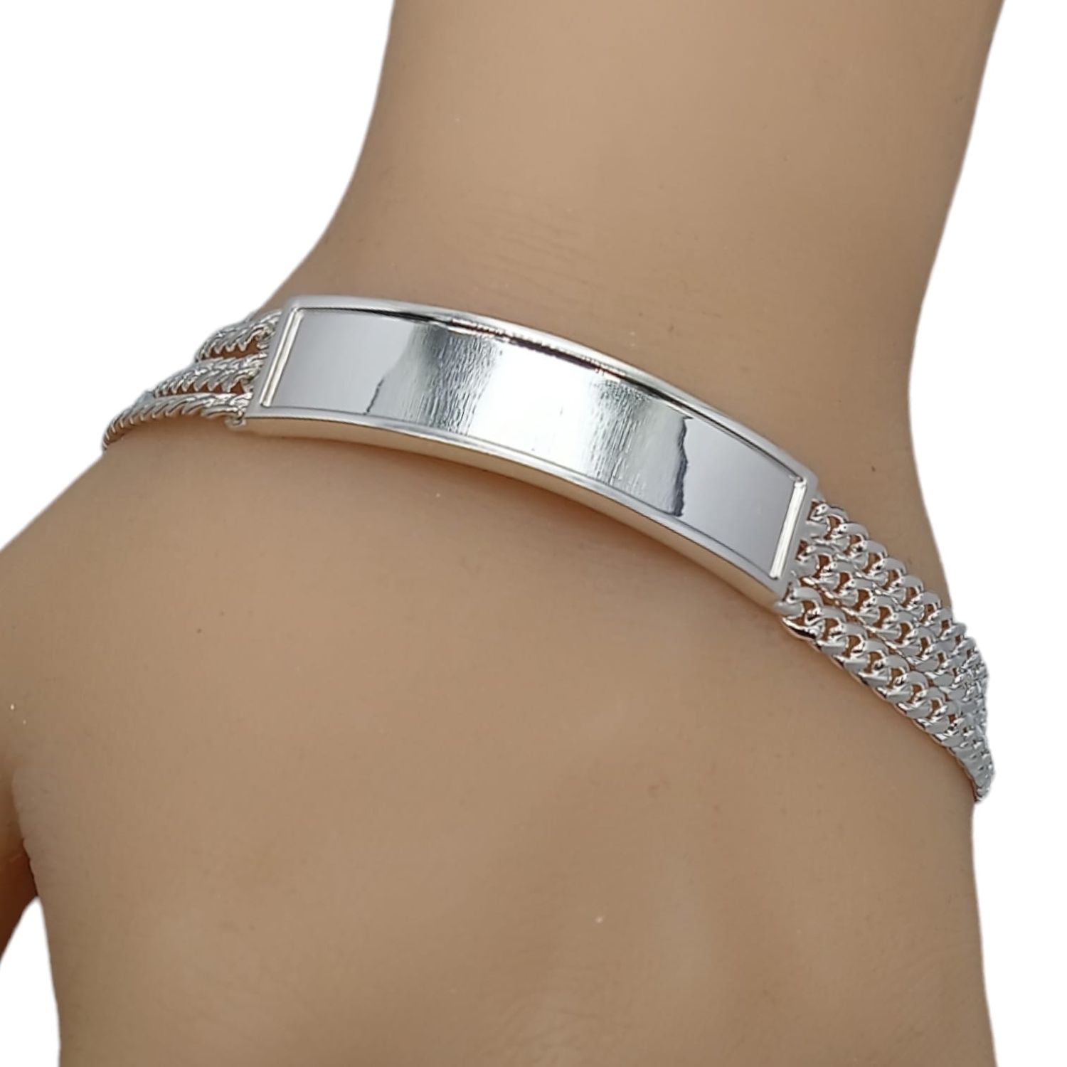 Pulsera Con placa triple cadena estilo cubano 13mm de ancho x 8&quot; de largo Plata 925