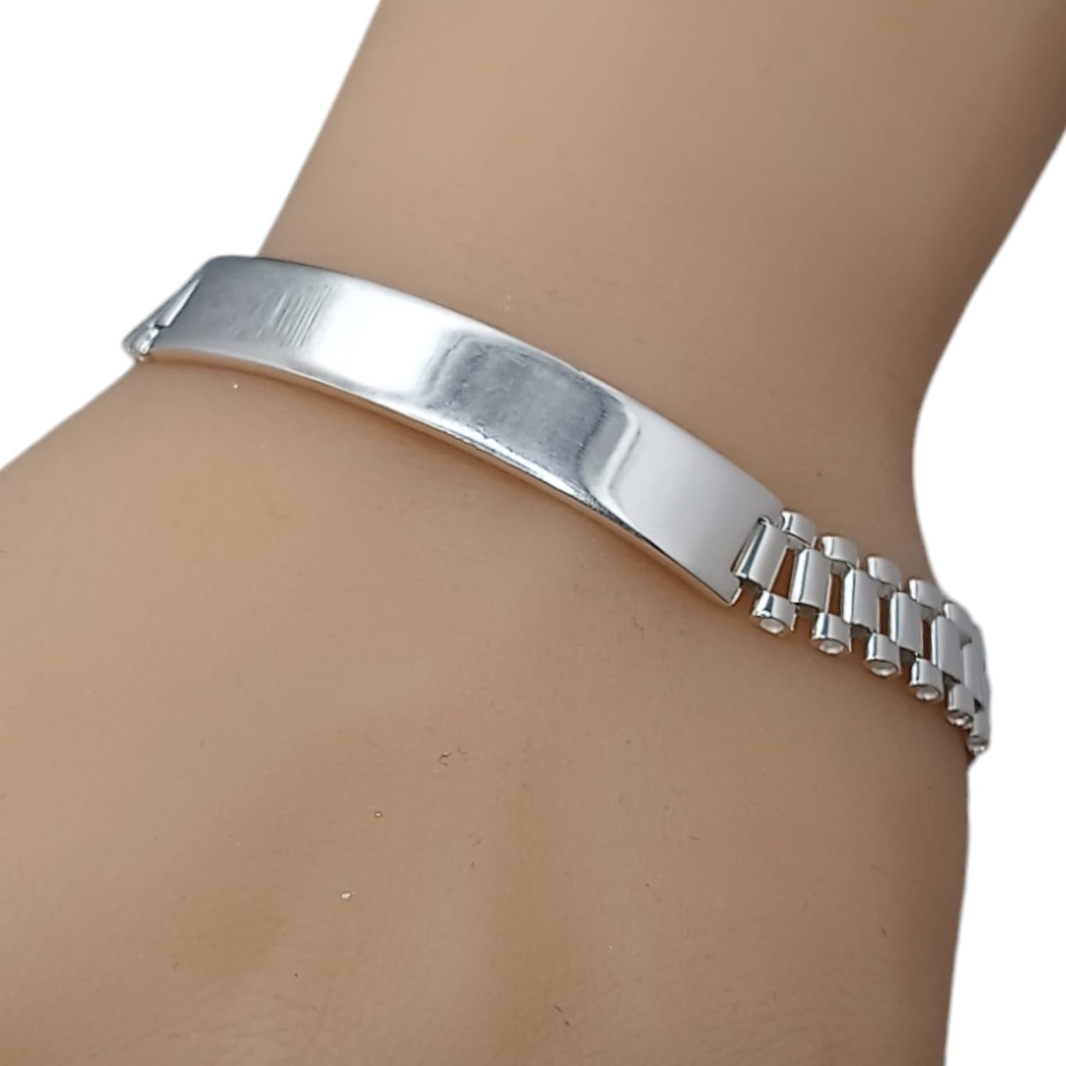 PULSERA CON PLACA TIPO RX 9 MM 7&quot; PLATA .925