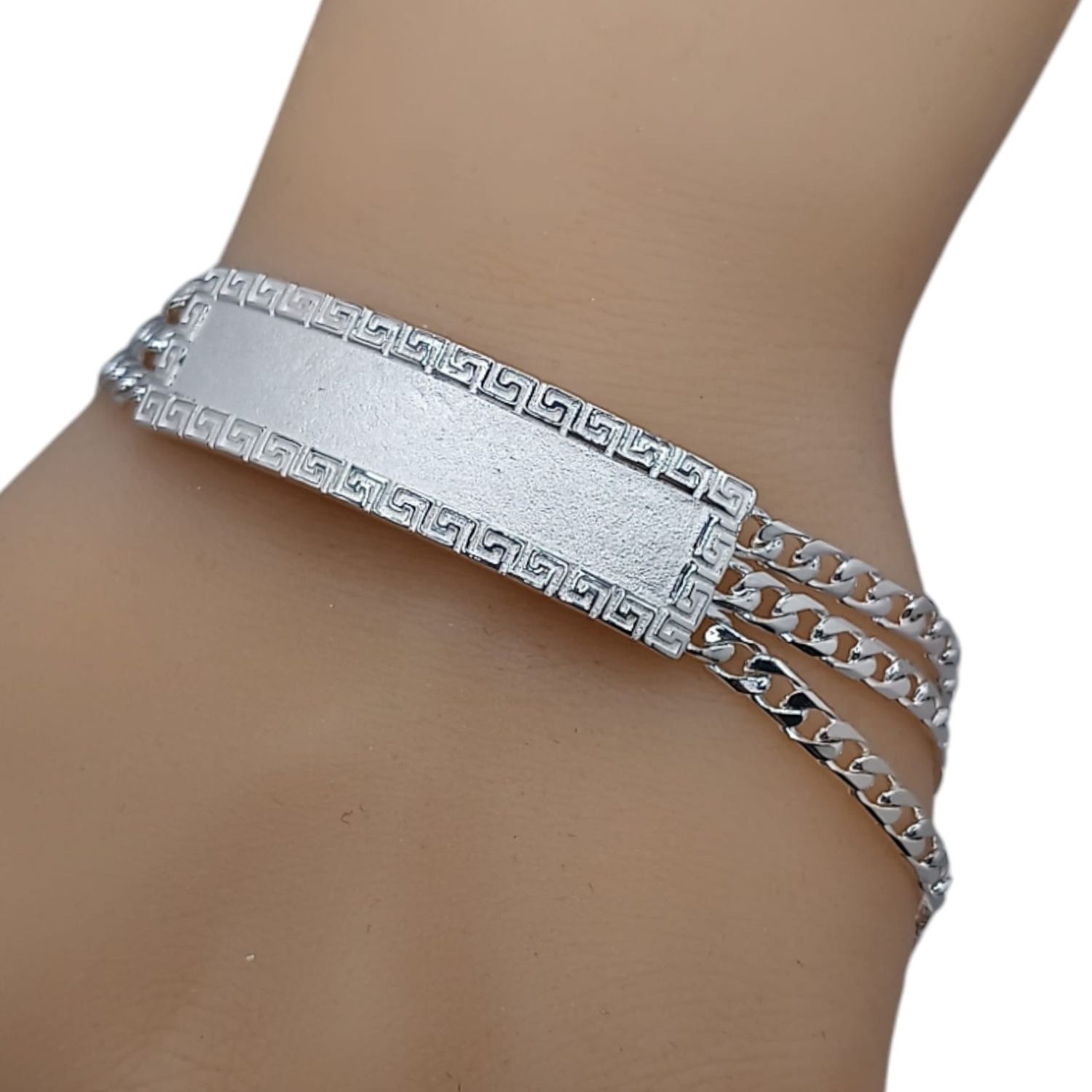Pulsera Con placa triple cadena estilo cubano 13mm de ancho x 9&quot; de largo Plata 925