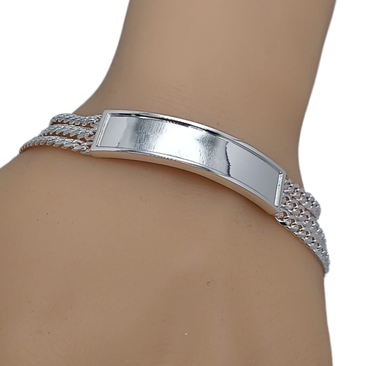 Pulsera Con placa triple cadena estilo cubano 13mm de ancho x 9&quot; de largo Plata 925