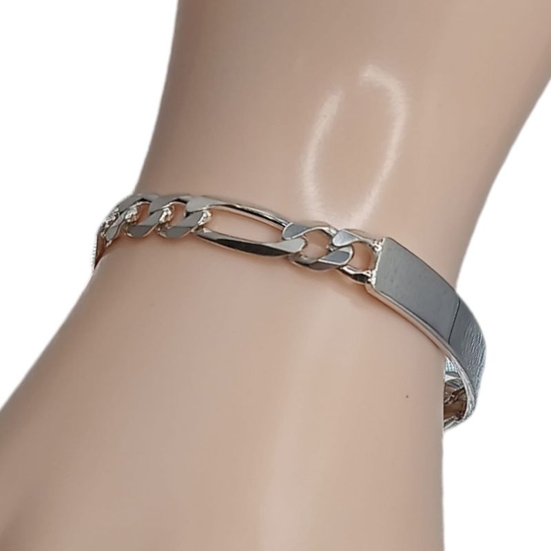 Pulsera con placa Estilo Figaro 6mm Ancho x 7&quot; de Largo Plata 925