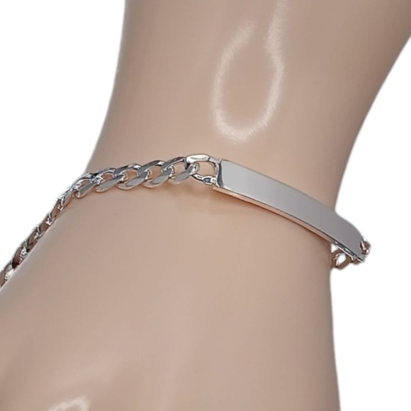Pulsera con placa Estilo Cubano 6mm Ancho x 8&quot; de Largo Plata 925