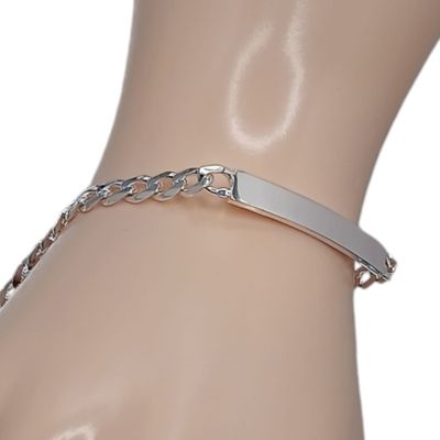 PULSERA CUBANA CON PLACA 6 MM 8&quot; PLATA .925