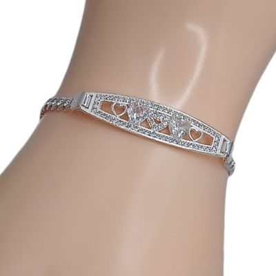 PULSERA FANCY CON CORAZONES AL CENTRO 7&quot; PLATA .925