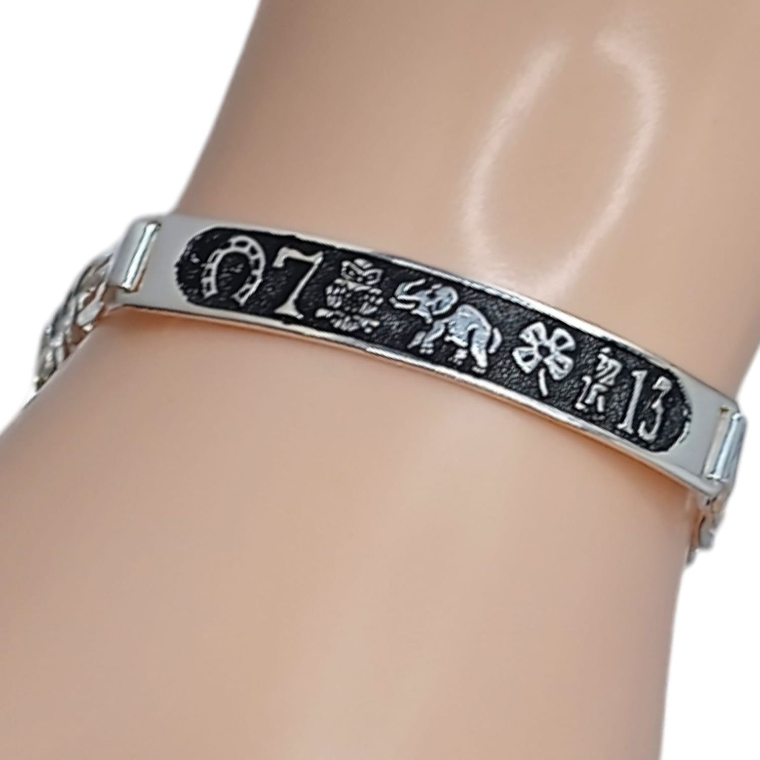PULSERA PLATA DE LA SUERTE 6MM  VARIAS MEDIDAS PLATA .925