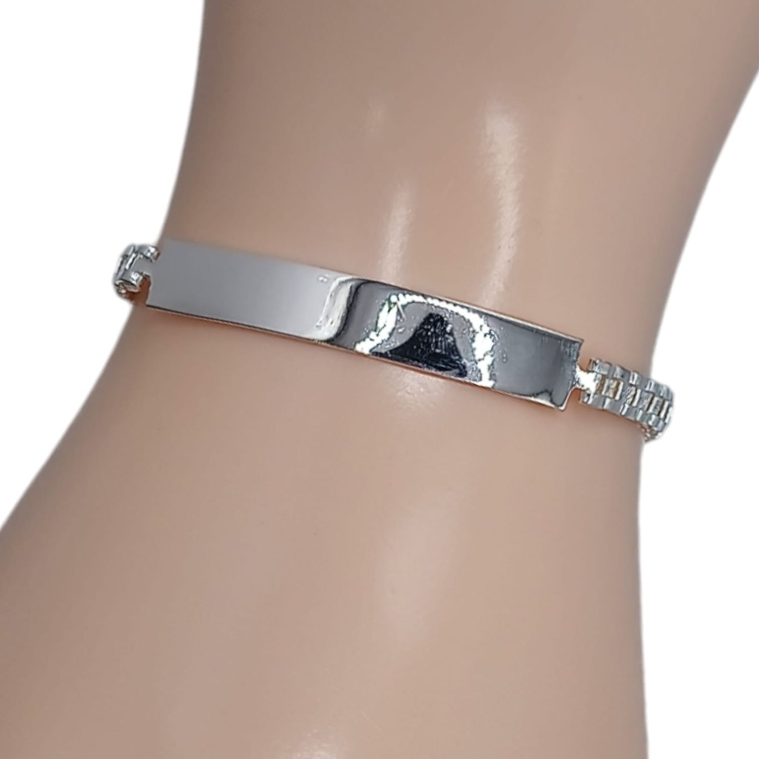 PULSERA CON PLACA  PANZA DE VIBORA 4MM PLATA .925