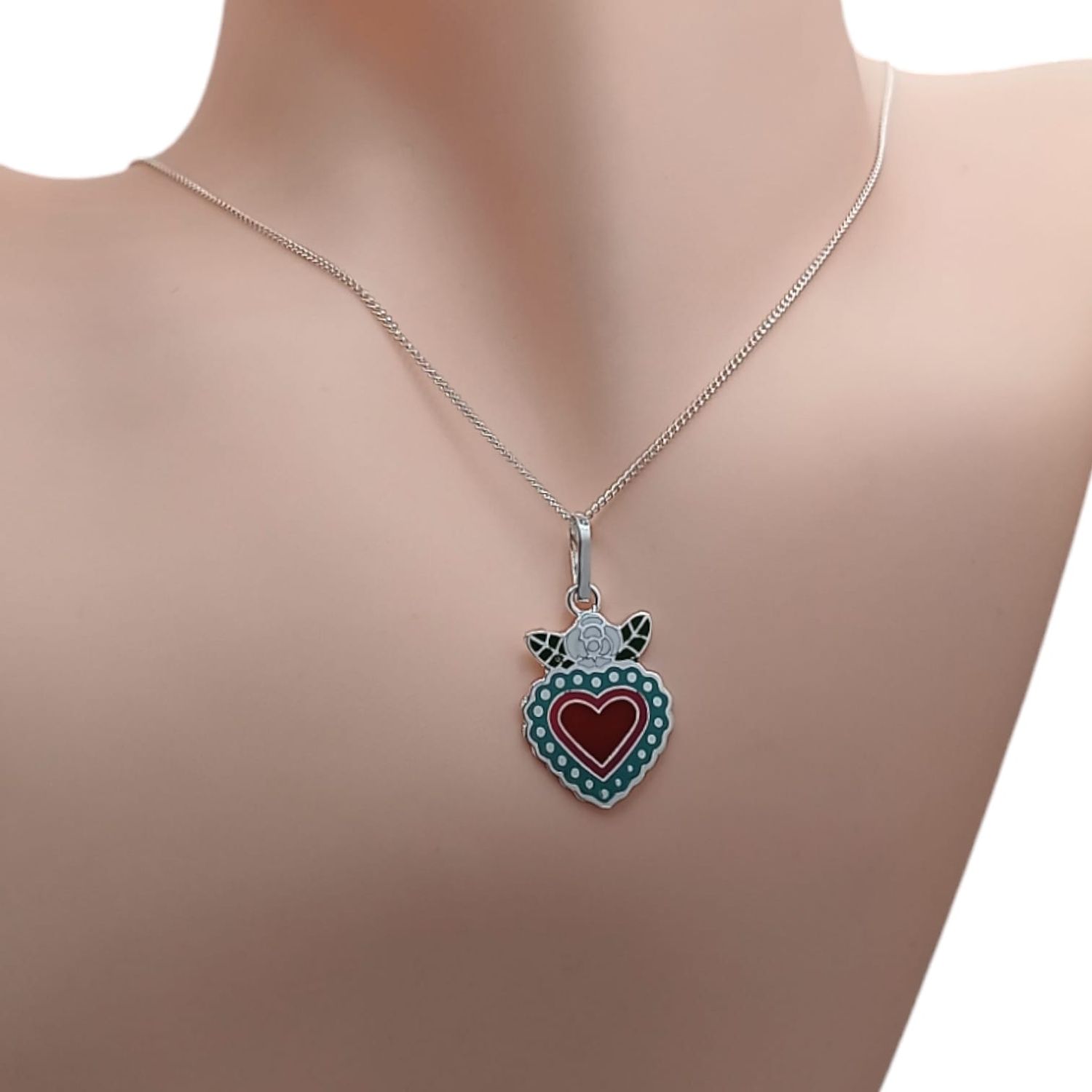 GARGANTILLA 18&quot; CORAZON ESMALTADO PLATA .925