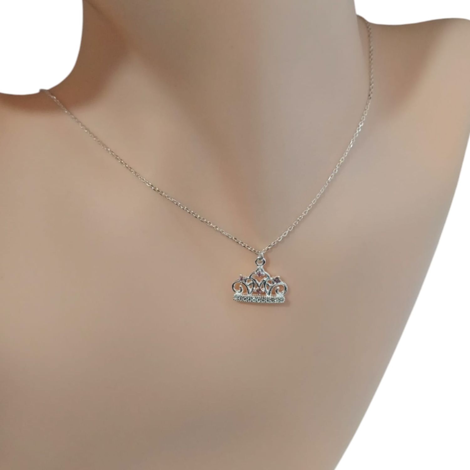 Gargantilla Corona CZ Rosa super fancy PLATA  .925