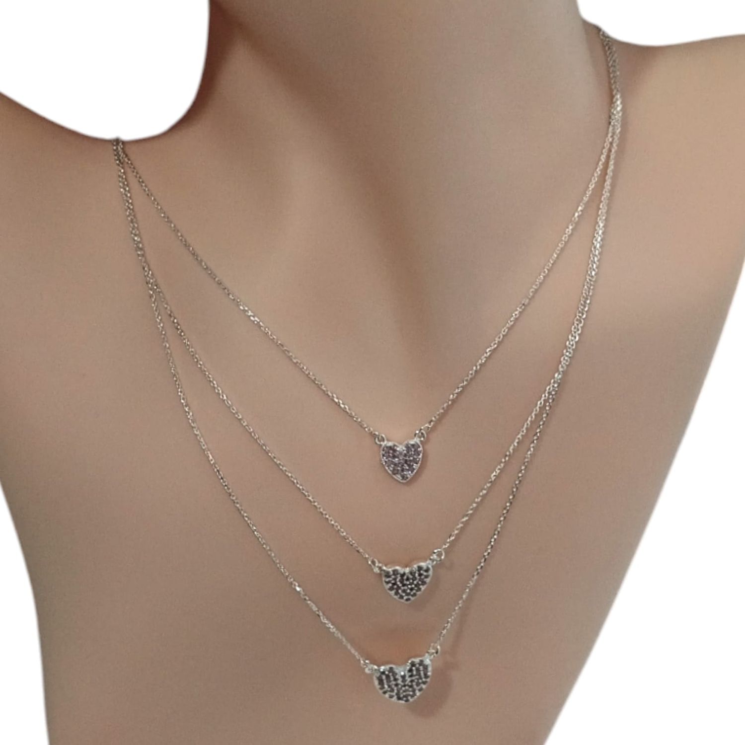 Gargantilla Tripe Corazones Micropabe super fancy PLATA  .925