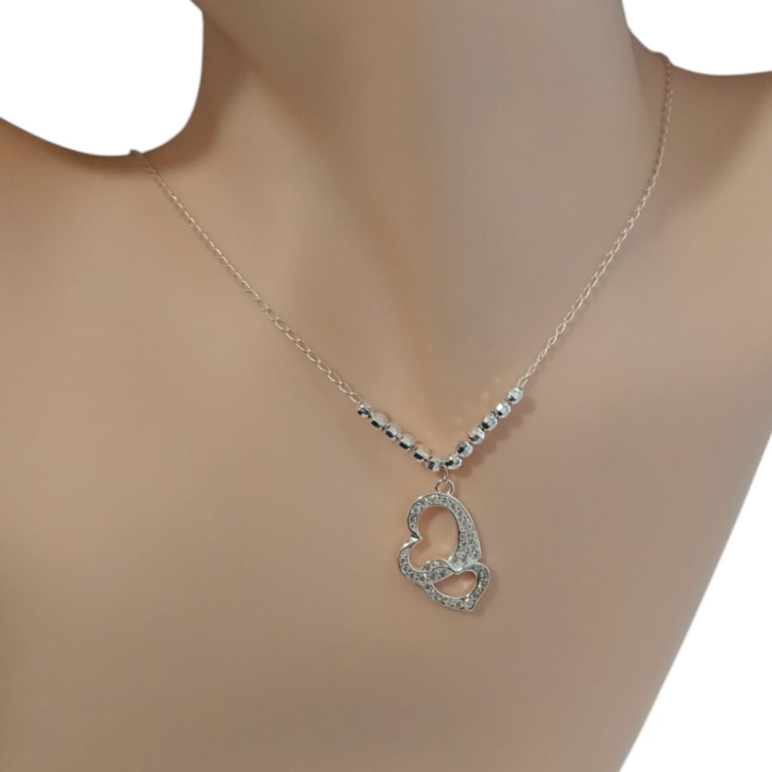 GARGANTILLA CORAZONES 18&quot; AJUSTABLE PLATA .925