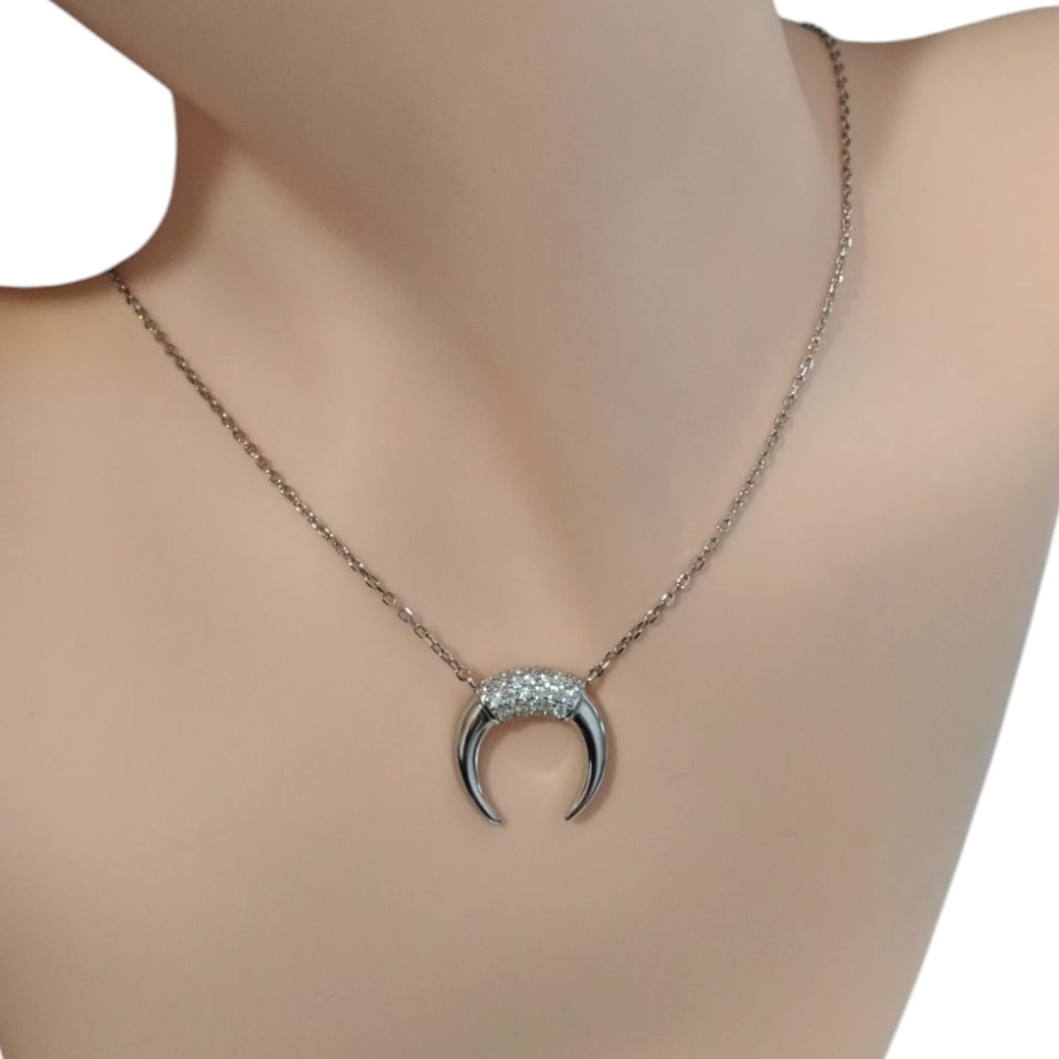 Gargantilla rodisada Luna con circonias. 18-19&quot; de largo. plata .925