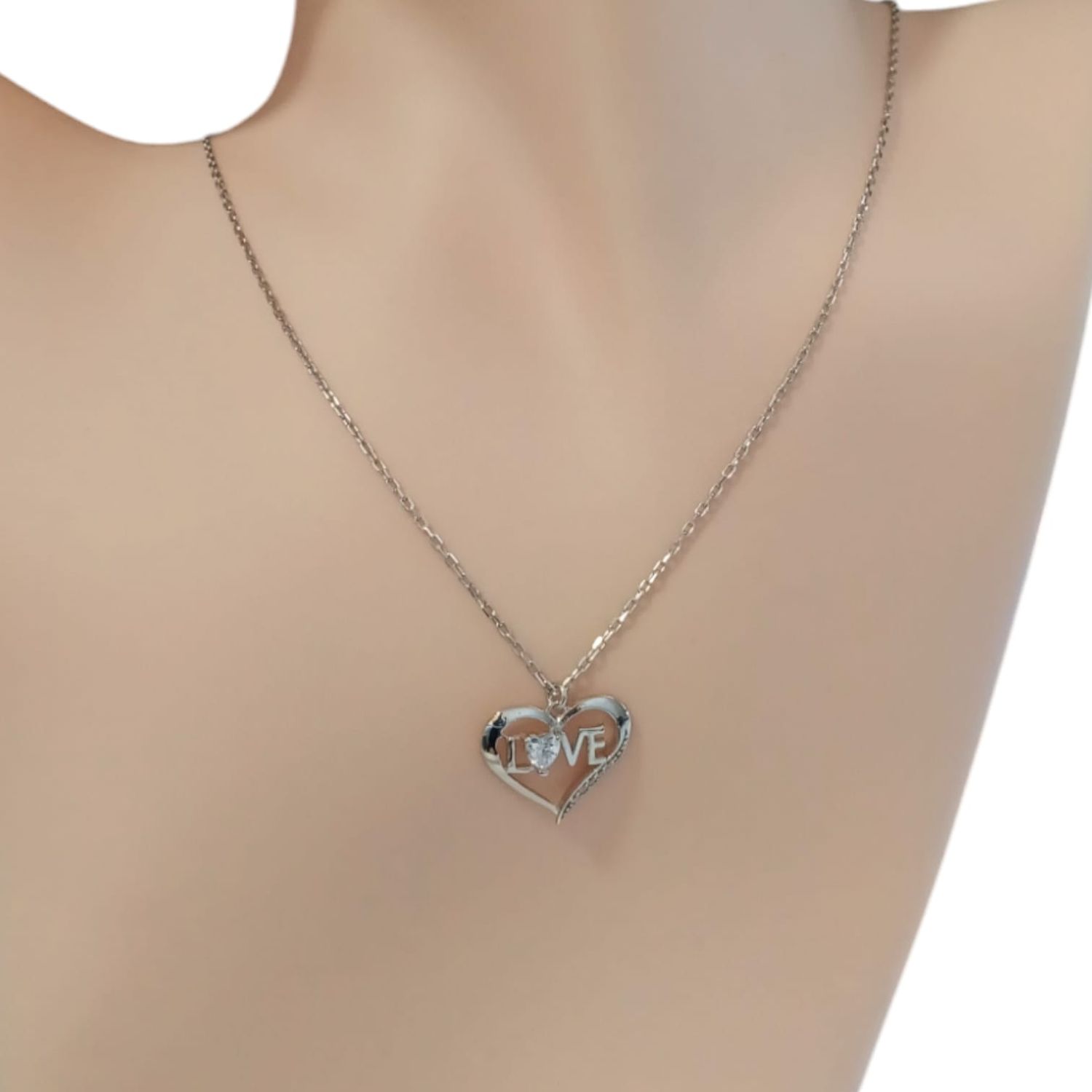 GARGANTILLA CORAZON LOVE 16&quot; AJUSTABLE PLATA .925