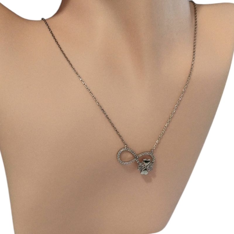 GARGANTILLA INFINITO CON CORAZONES 16&quot; AJUSTABLE  PLATA .925