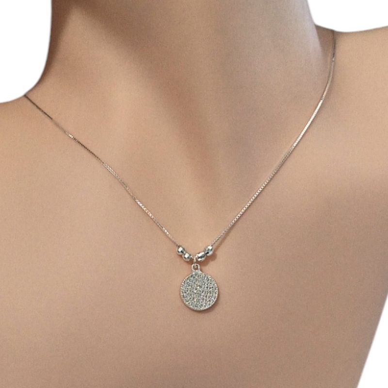 GARGANTILLA  Circulo chico con micropave. 18&quot; de largo.  PLATA .925