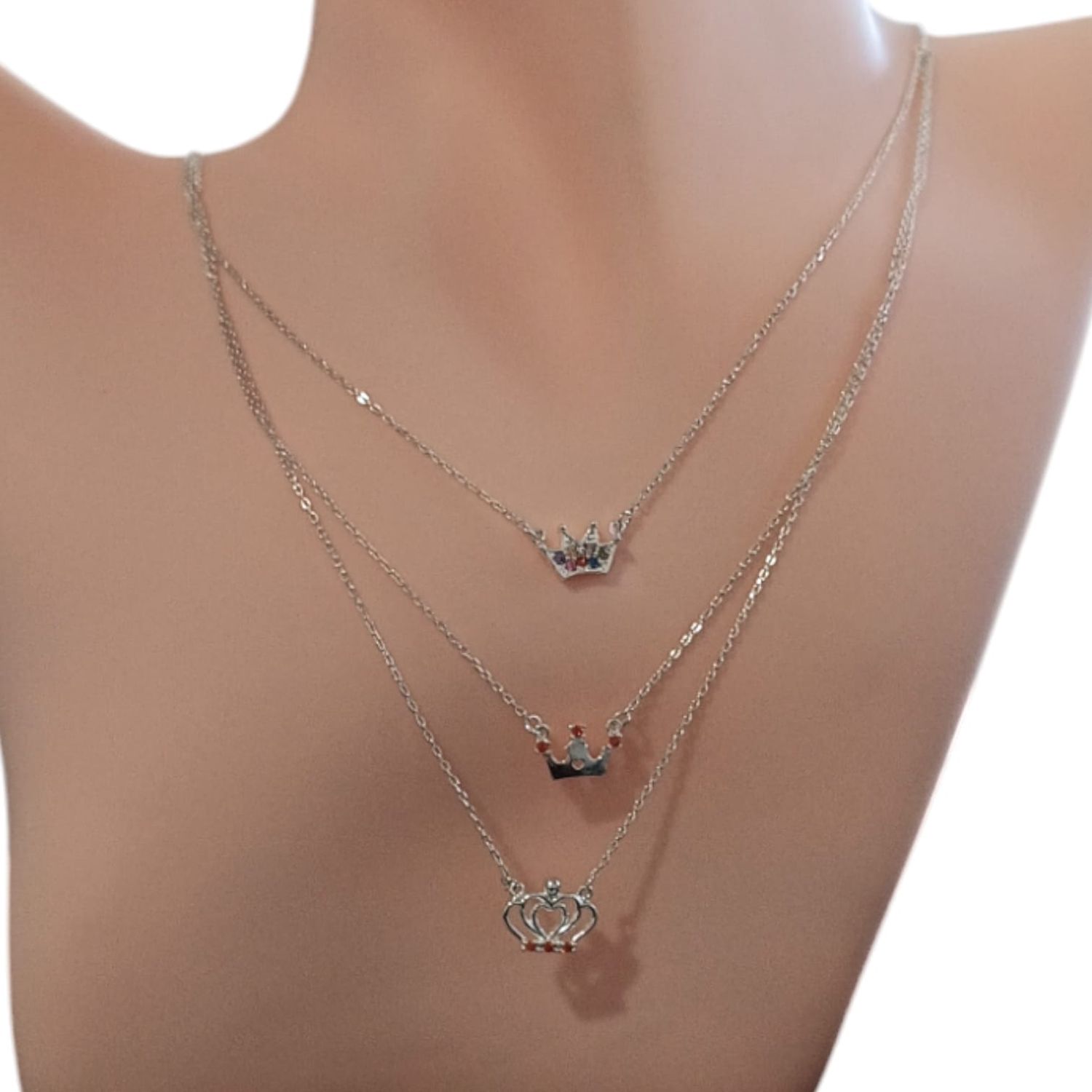 Gargantilla Tripe Coronas super fancy cz de digerentes colores PLATA .925