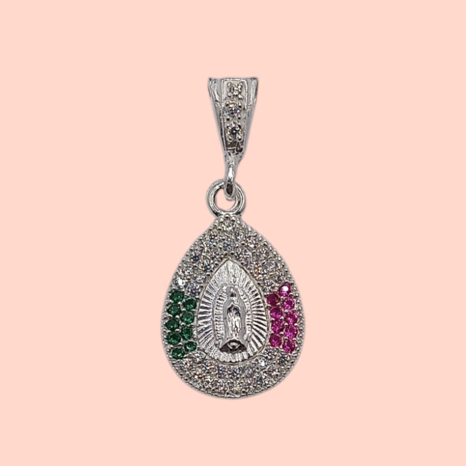 MEDALLA VIRGEN TRICOLOR 1&quot; PLATA .925
