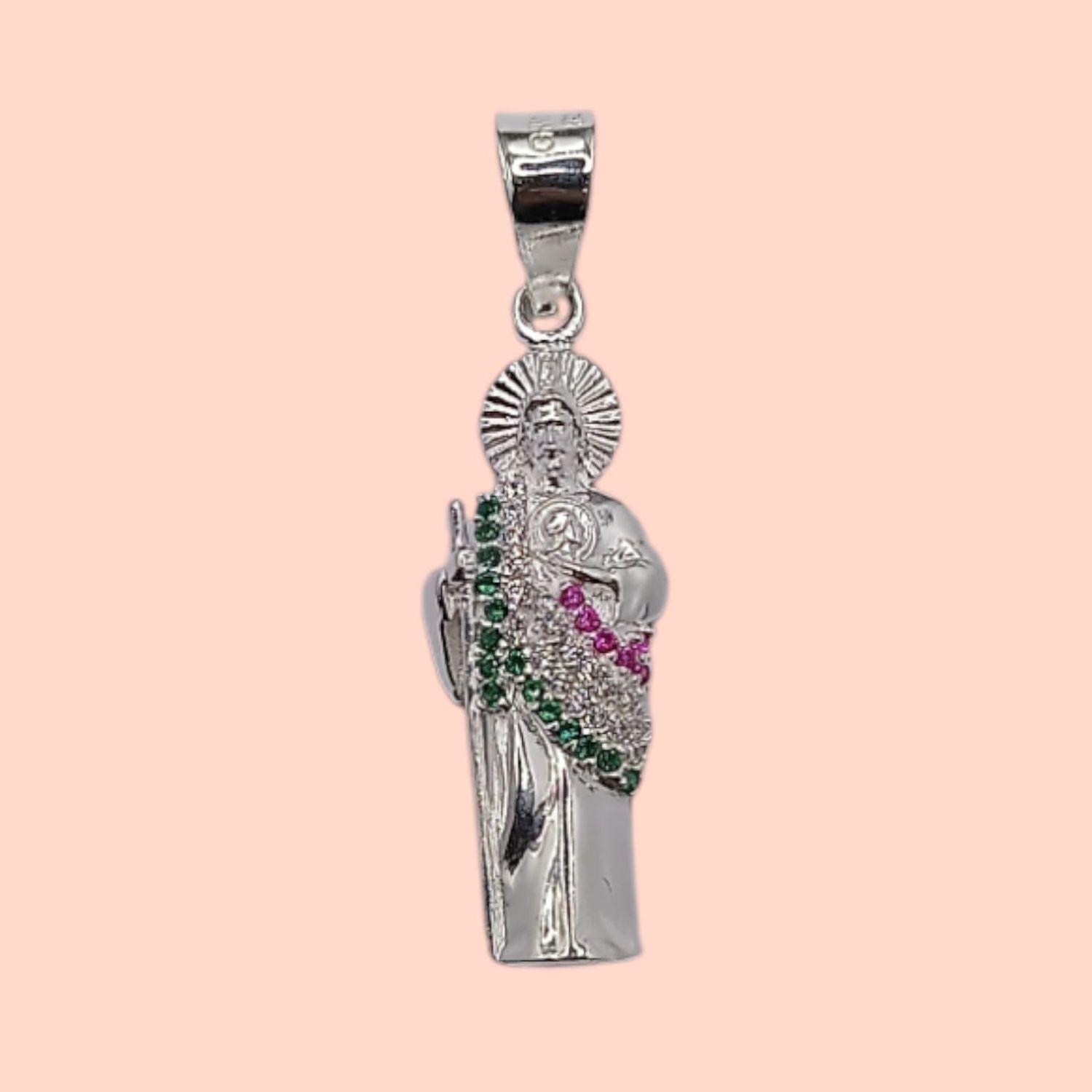 DIJE SAN JUDAS CZ TRICOLOR 3.5 CM PLATA .925
