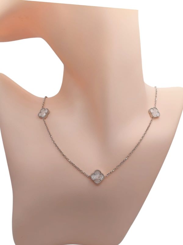 GARGANTILLA TREBOL BLANCO 20&quot; AJUSTABLE PLATA .925
