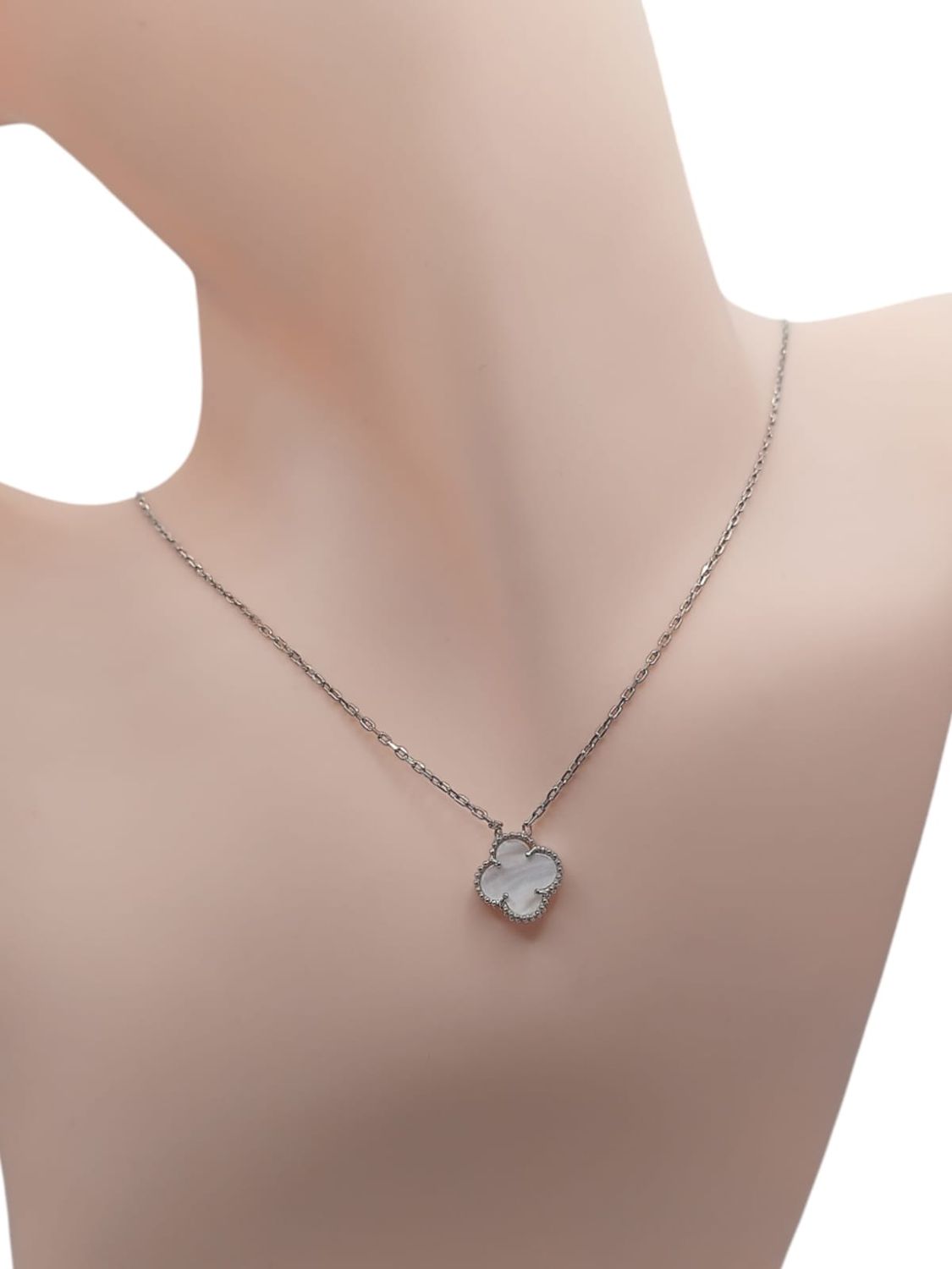 GARGANTILLA 20&quot; TREBOL BLANCO AJUSTABLE PLATA .925