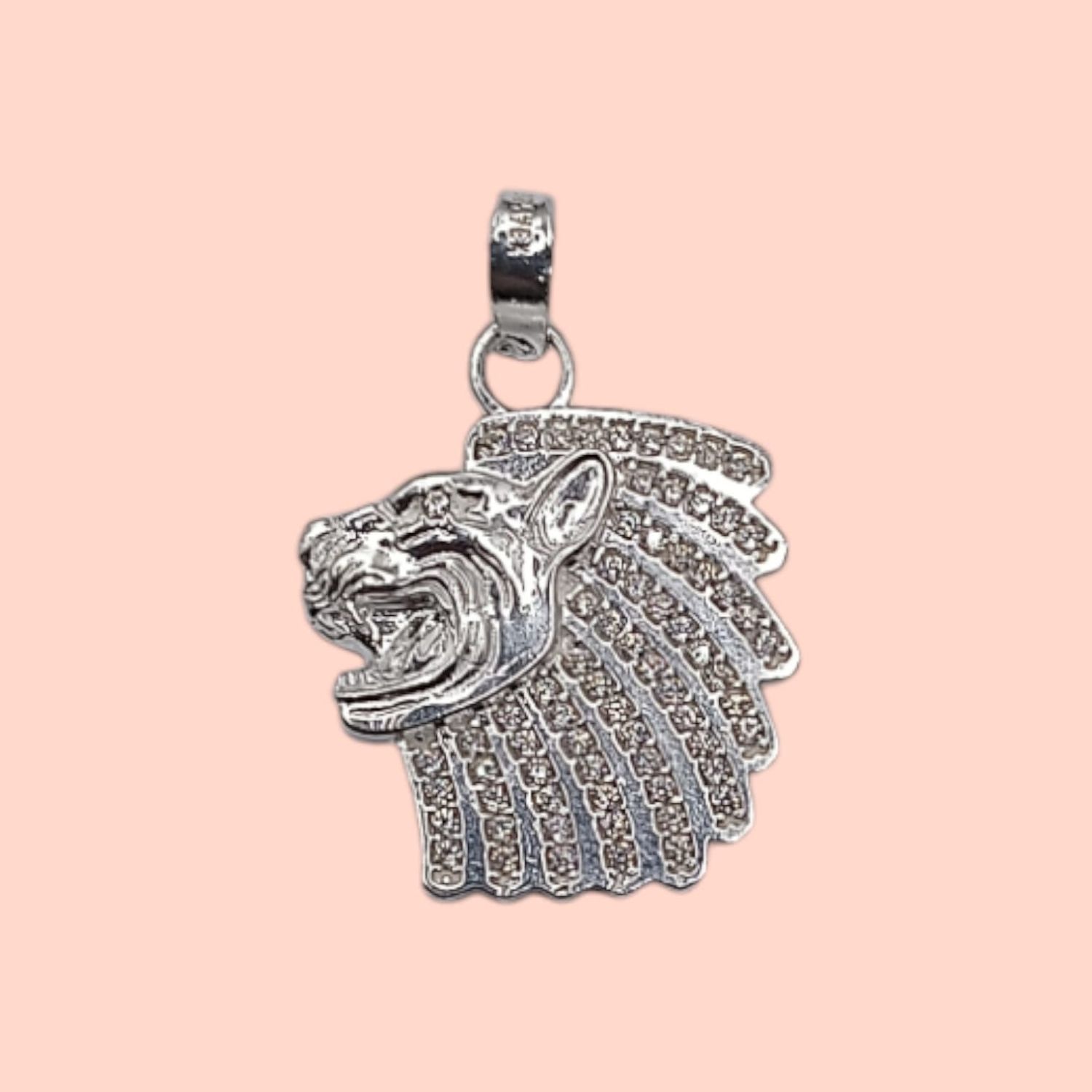 DIJE CABEZA DE LEON CON MINI CZ 2.5 CM PLATA .925