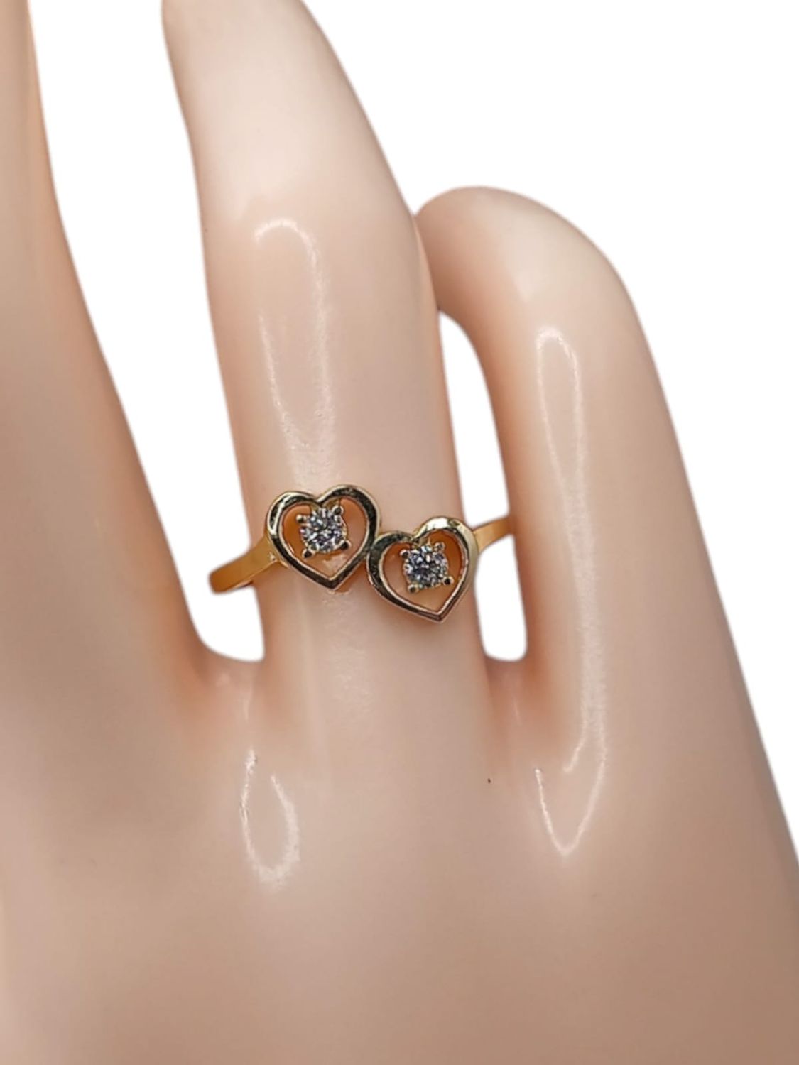 ANILLO CORAZONES CON CZ # 7 ORO 14K