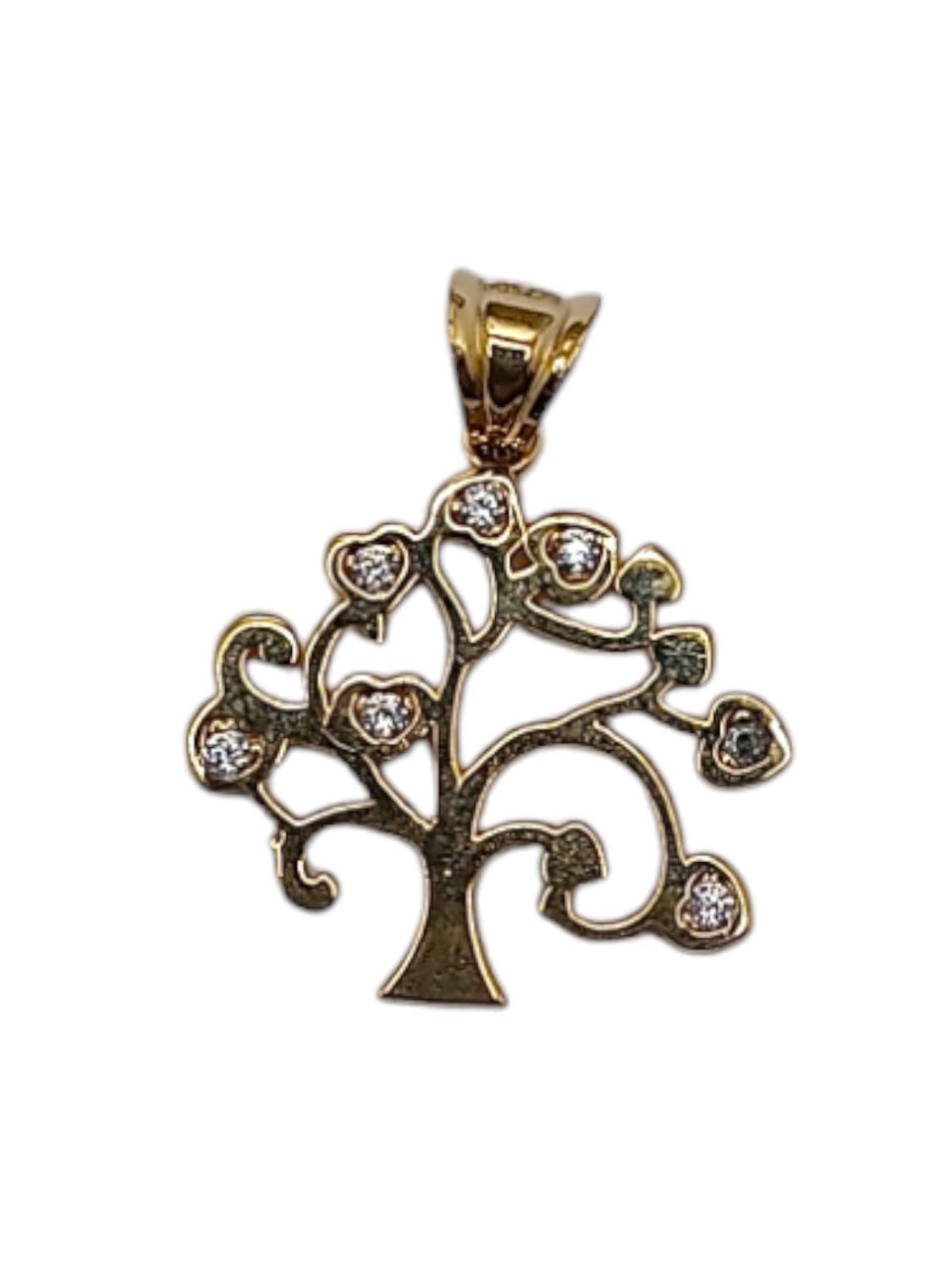 DIJE ARBOL CORAZONES CON CZ 2 CM LARGO TOTAL ORO 14K