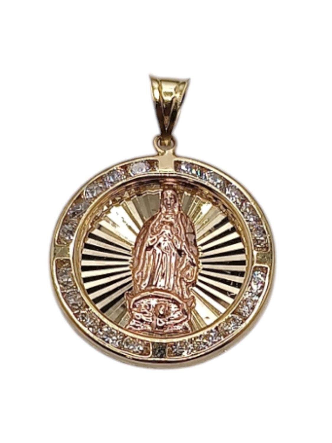 MEDALLA V DE GPE  CON CZ 2 CM ORO 14K