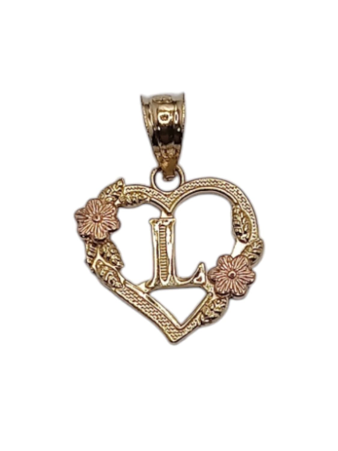 DIJE CORAZON CON LETRA L 1.5 CM ORO 14K
