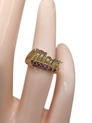 ANILLO MOM CON CZ ROJA # 6 ORO 10K