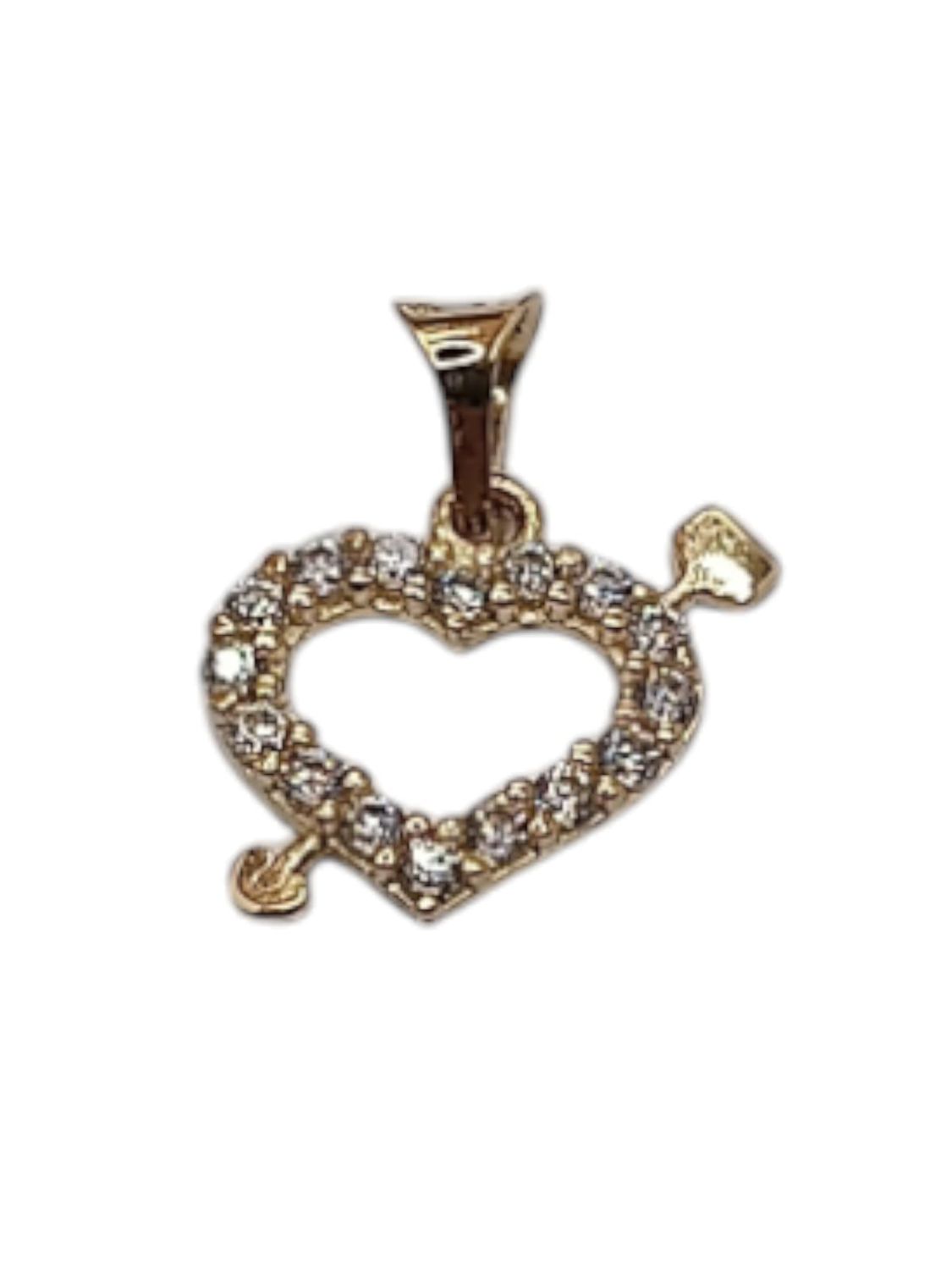 DIJE CORAZON CON FLECHA Y CZ 1 CM ORO 14K