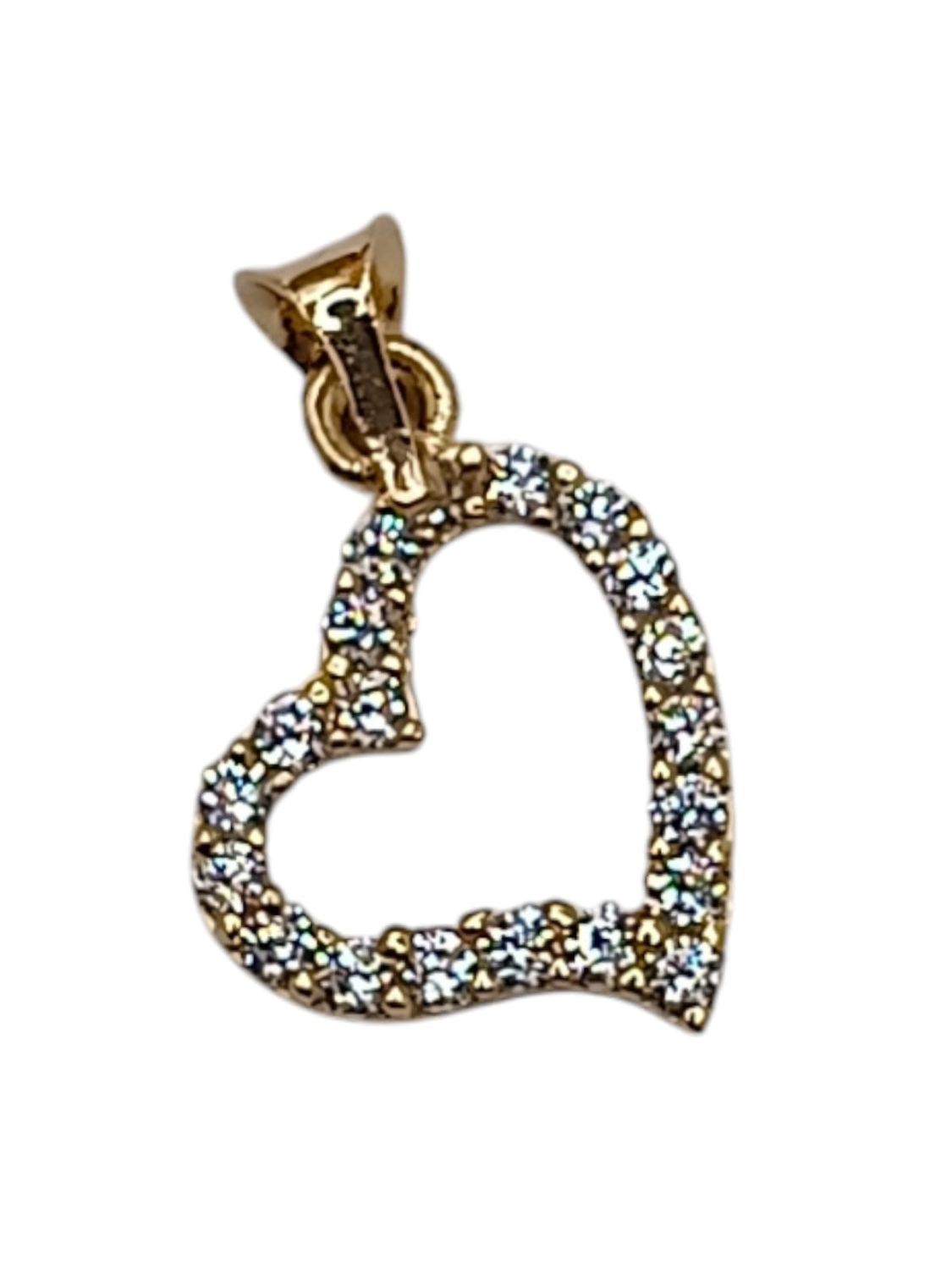 DIJE CORAZON CON CZ 1.5 CM LARGO TOTAL ORO 14K