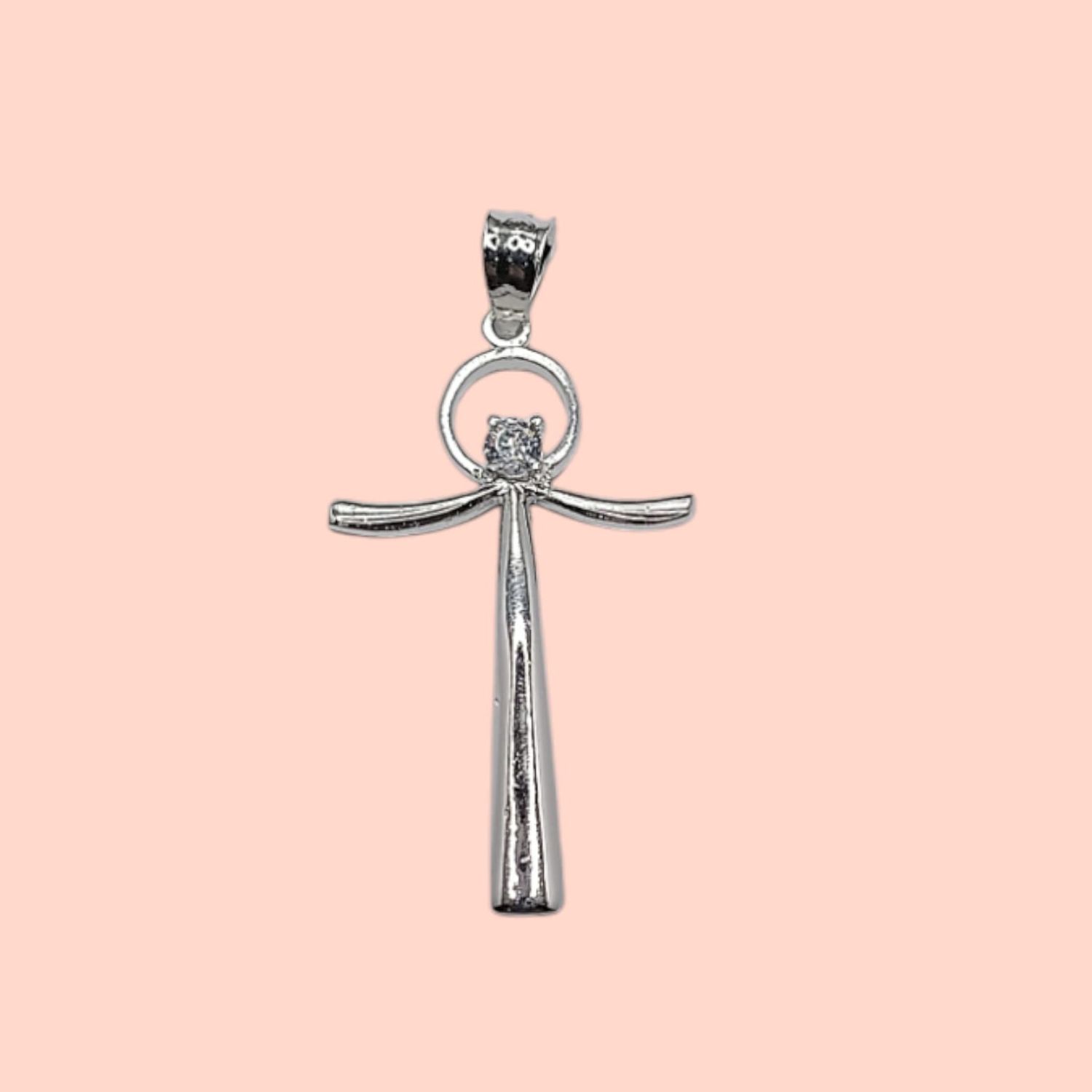 Dije Angelito con circonia, 3.5 cm. de largo PLATA .925