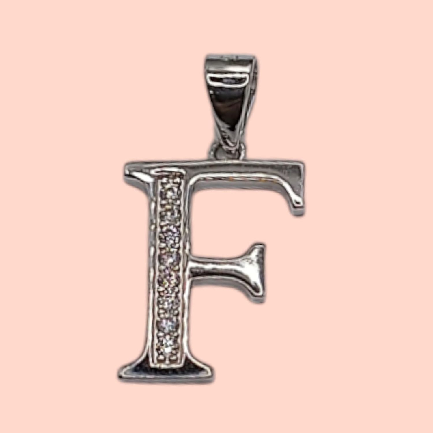 DIJE LETRA F 2 CM LARGO TOTAL CON MINI CZ PLATA .925