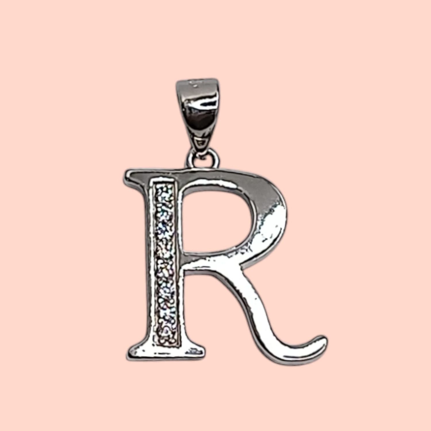 DIJE LETRA R 2 CM LARGO TOTAL CON MINI CZ PLATA .925