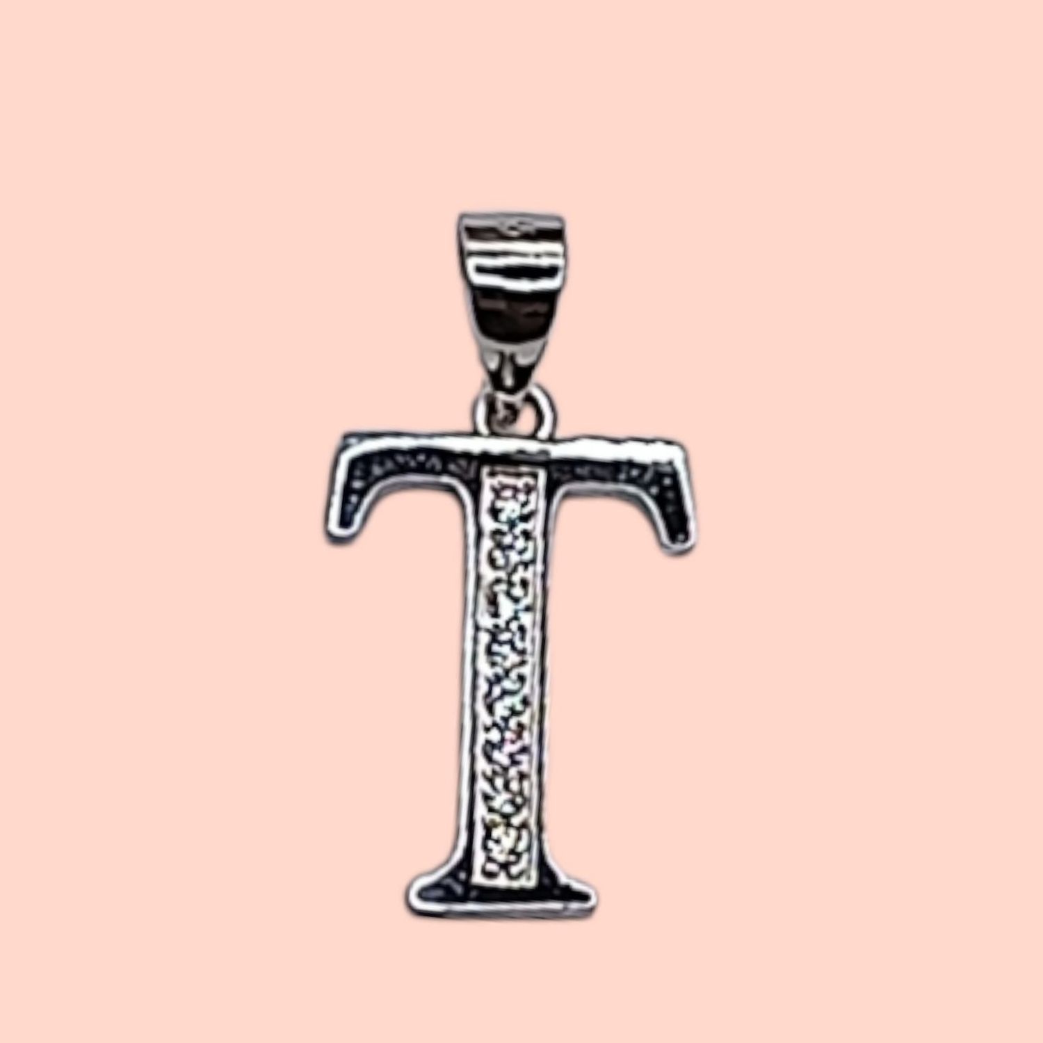 DIJE LETRA T 2 CM LARGO TOTAL CON MINI CZ PLATA .925