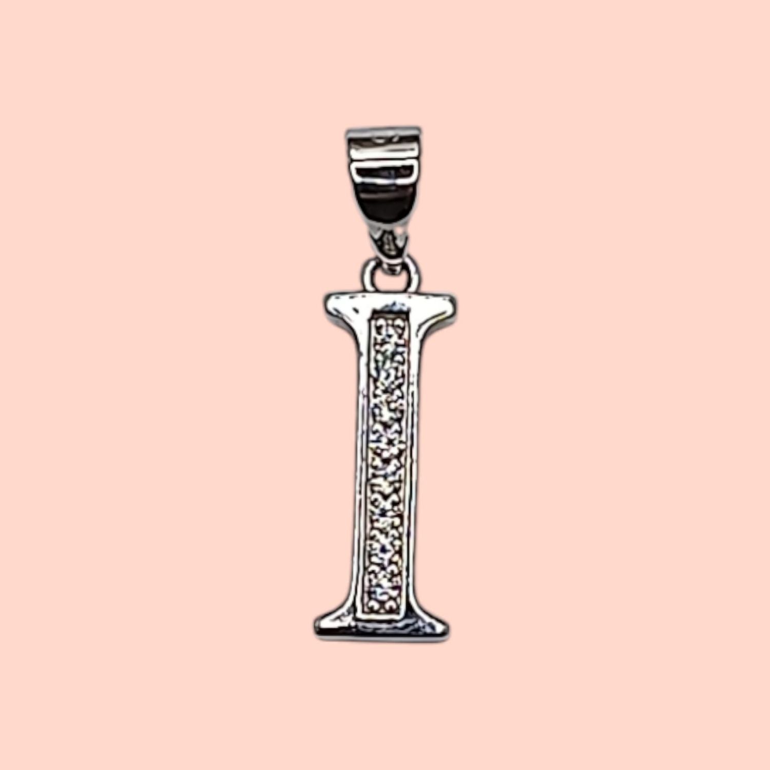 DIJE LETRA I 2 CM LARGO TOTAL CON MINI CZ PLATA .925