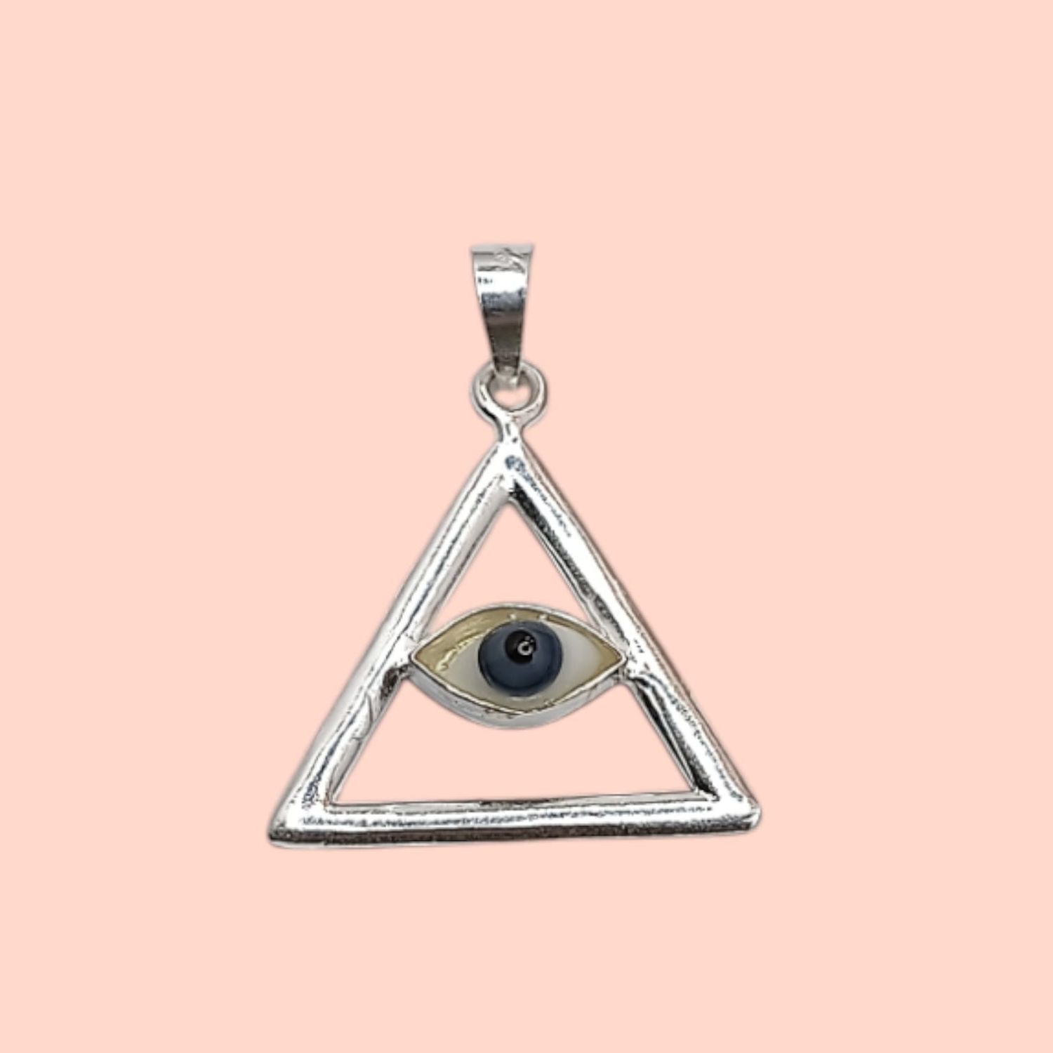 DIJE TRIANGULO  OJO DE LA SUERTE 3 CM PLATA .925
