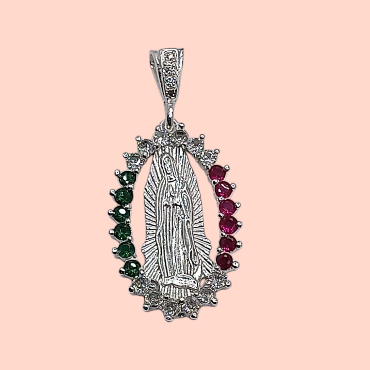 DIJE VIRGEN DE GUADALUPE BANDERA 4.5 CM PLATA .925
