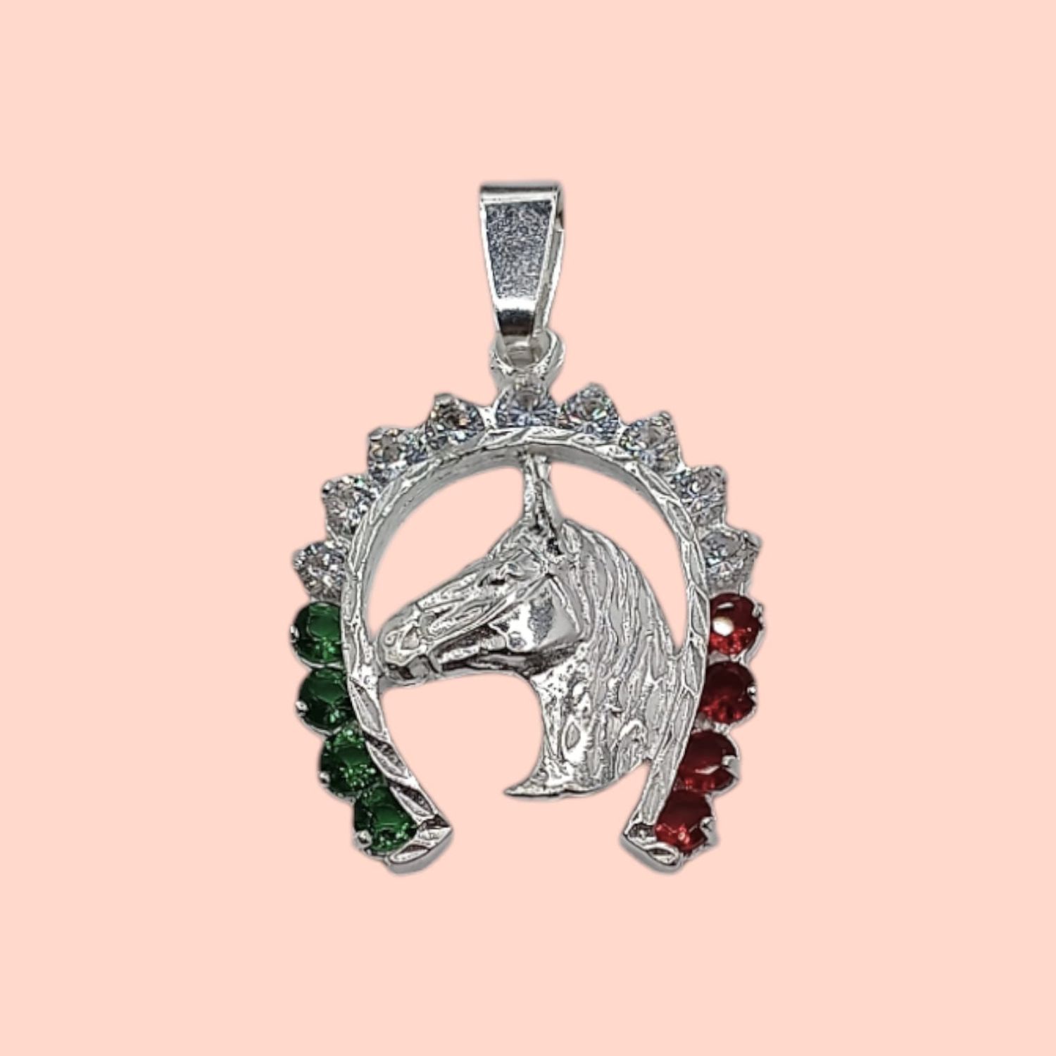 DIJE DE CABALLO 1.5&quot; TRICOLOR PLATA .925