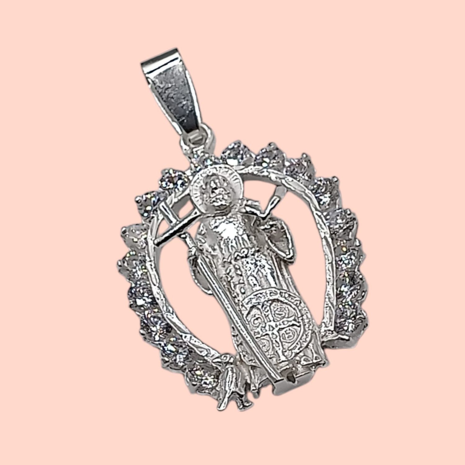 DIJE SAN BENITO CZ BLANCA 4.5 CM PLATA .925