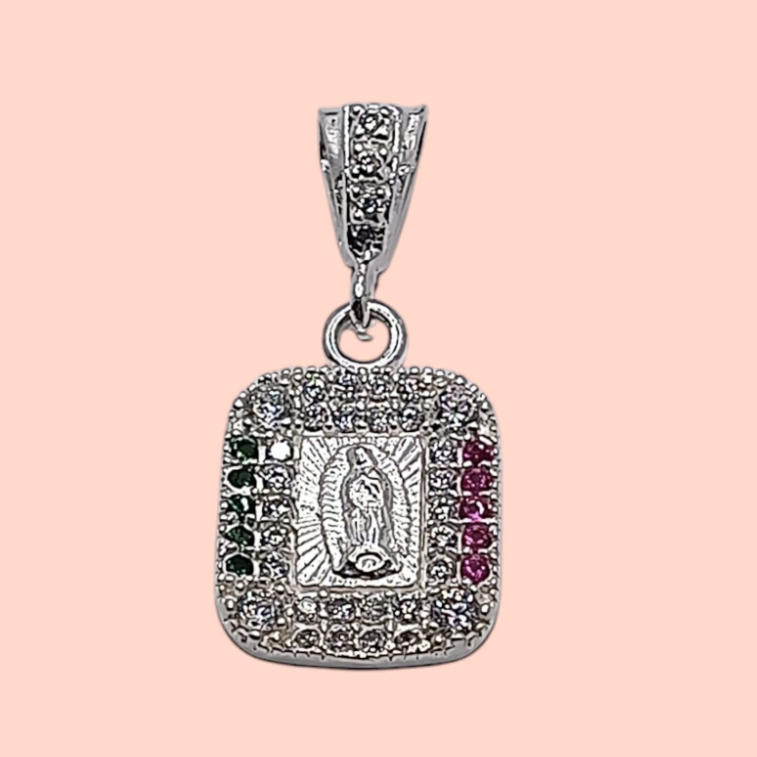 DIJE VIRGEN DE GUADALUPE CZ TRICOLOR  1.5  CM PLATA .925