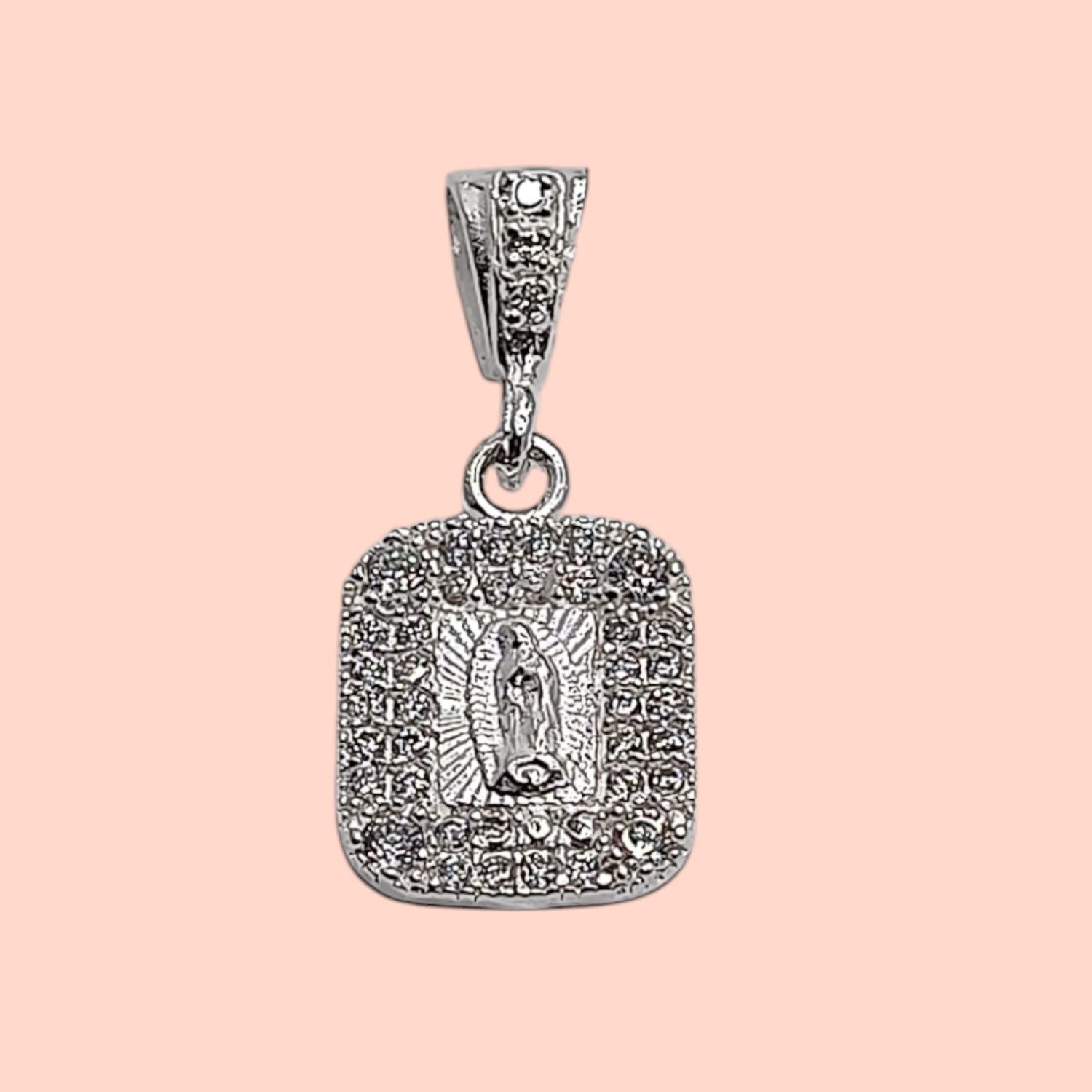 DIJE VIRGEN DE GUADALUPE CZ BLANCA  1.5 CM PLATA .925