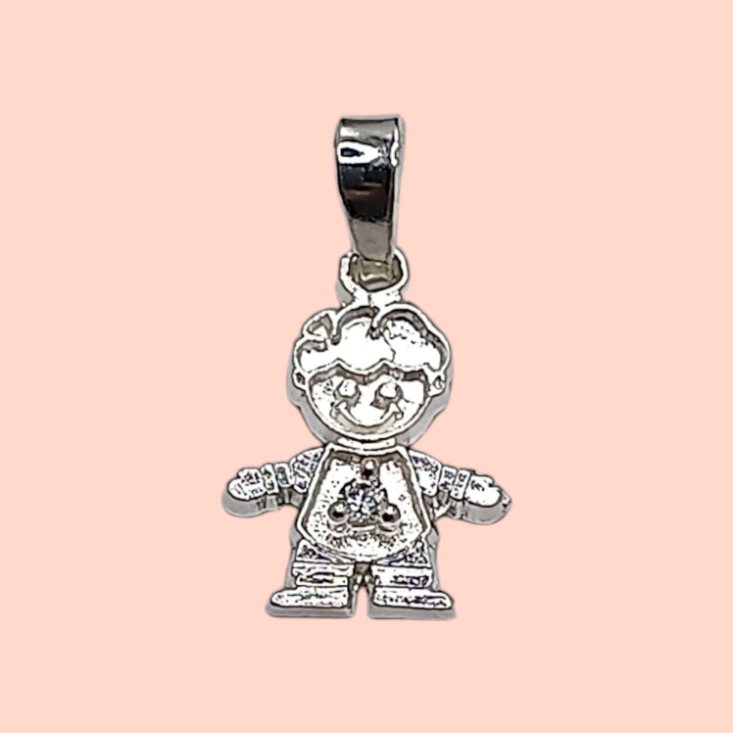 DIJE NIÑO CZ BLANCA 2 CM LARGO TOTAL PLATA .925