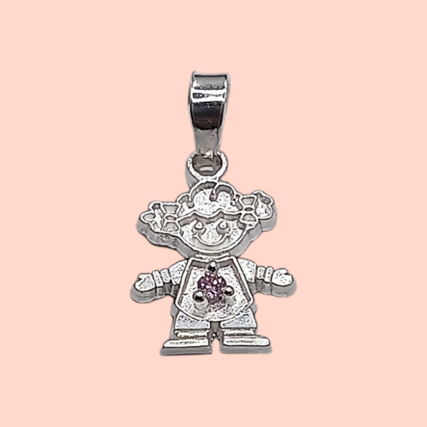 Niña de plata con circonia rosa  0.6&quot; PLATA .925