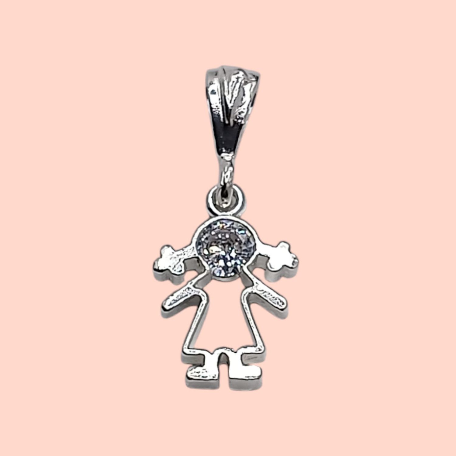 Dije Mujer con circonia blanca, 2 cm. de largo PLATA .925