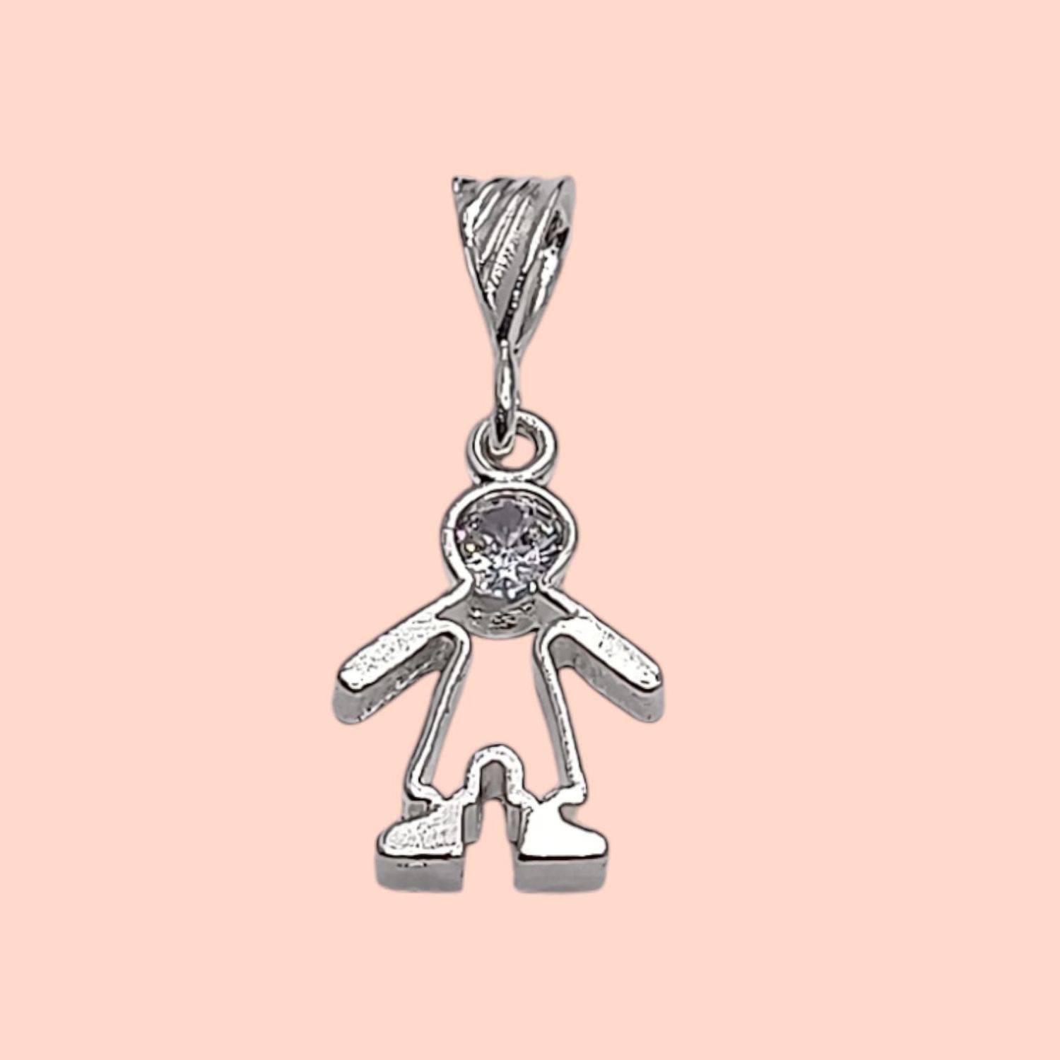 Dije Niño con circonia blanca, 2 cm. de largo PLATA .925