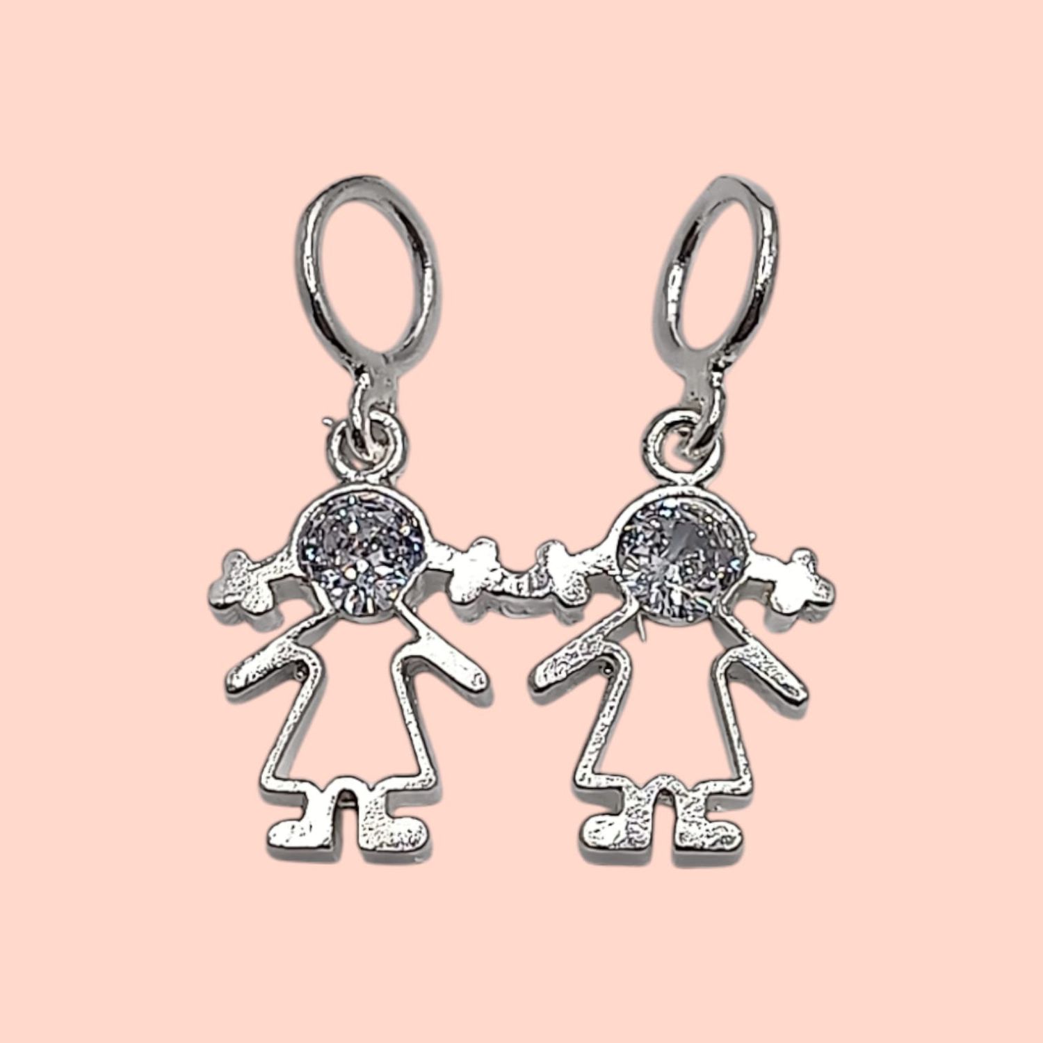 DIJE 2 NIÑAS CON CZ , 2 cm. PLATA .925