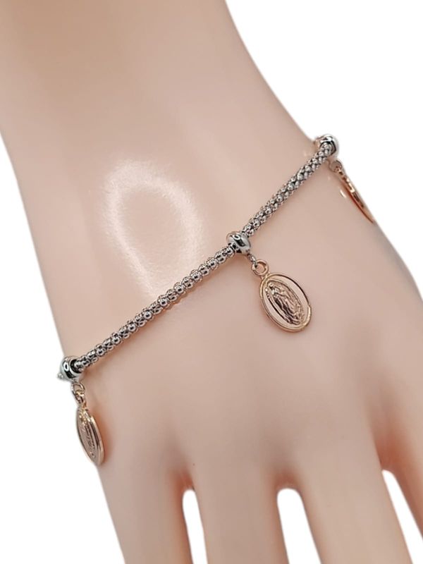 PULSERA 2 COLORES CON MEDALAS V DE GPE 7.5&quot; AJUSTABLE PLATA .925