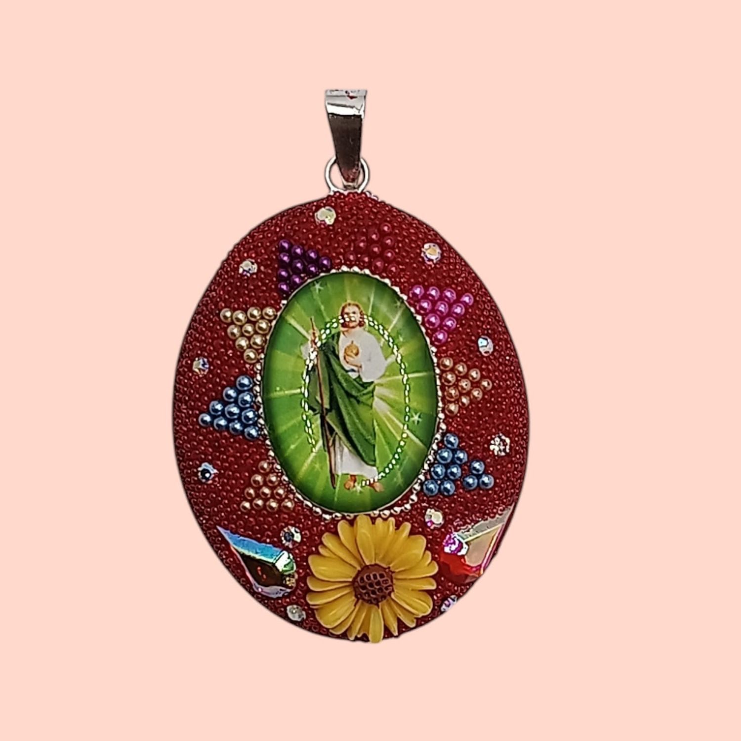 MEDALLON BASE PLATA ARTESANAL SAN JUDAS T4.5 CM PLATA .925